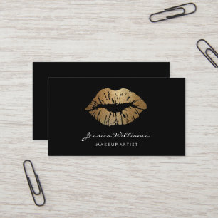 Tarjeta De Visita Artista de maquillaje: Lámparas de oro negras