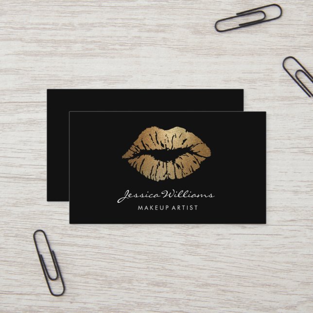 Tarjeta De Visita Artista de maquillaje: Lámparas de oro negras (Anverso/Reverso In Situ)
