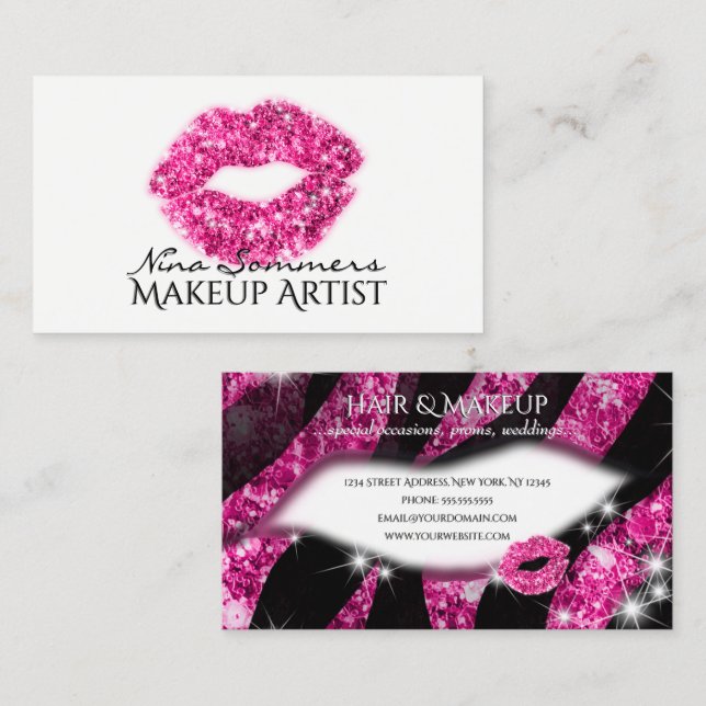 Tarjeta De Visita Artista de maquillaje Lámparas de Purpurina rosado (Anverso / Reverso)