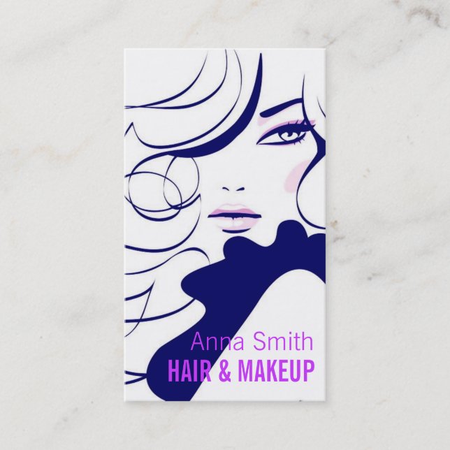 Tarjeta De Visita Artista de maquillaje largo del pelo de la mujer (Anverso)