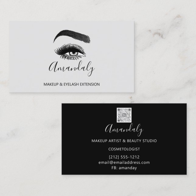 Tarjeta De Visita Artista de maquillaje Lash Friseur Logo QR CÓDIGO  (Anverso / Reverso)