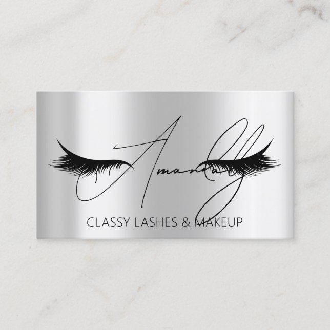 Tarjeta De Visita Artista de maquillaje Lash QR LOGO Microblade Silv (Anverso)