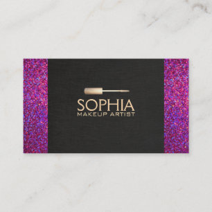 Tarjeta De Visita Artista de maquillaje Lino Negro y Purpurina Púrpu