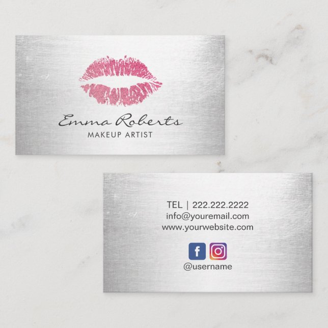 Tarjeta De Visita Artista de maquillaje Lipas rosadas calientes Saló (Anverso / Reverso)