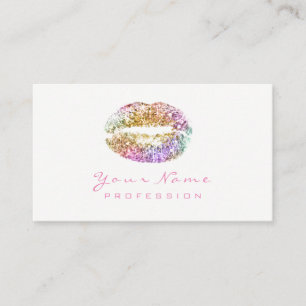 Tarjeta De Visita Artista de maquillaje Lips Beauty Purpurina Oro Bl