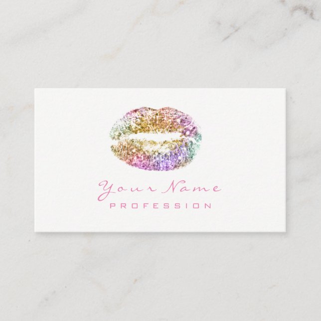 Tarjeta De Visita Artista de maquillaje Lips Beauty Purpurina Oro Bl (Anverso)
