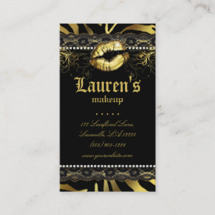 Tarjeta De Visita Artista de maquillaje Lips N Lace Gold Zebra Moder
