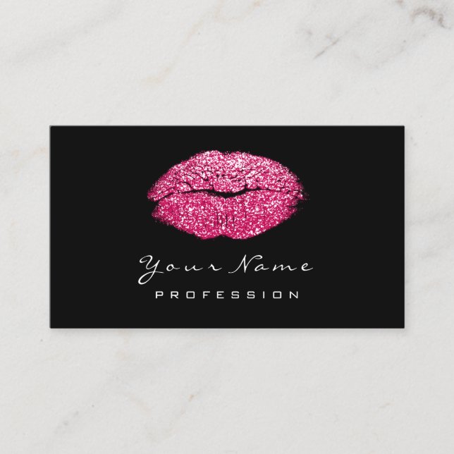 Tarjeta De Visita Artista de maquillaje Lips Rosa Lux Purpurina pint (Anverso)