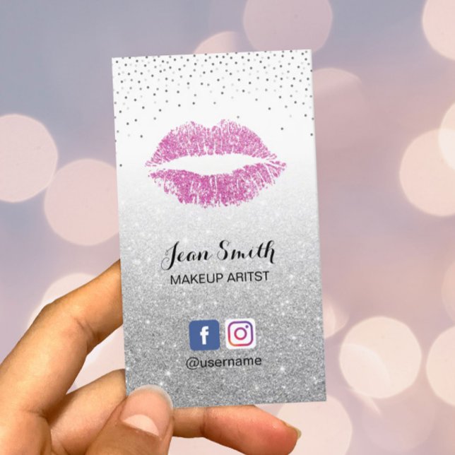 Tarjeta De Visita Artista de maquillaje Lips rosados Moda Salón Purp (Subido por el creador)