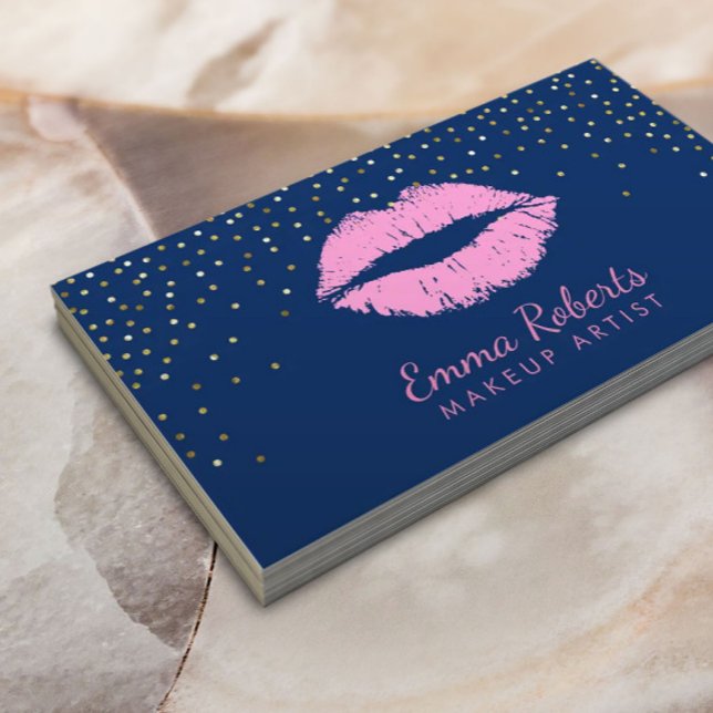 Tarjeta De Visita Artista de maquillaje Lips rosados Oro Confetti Az (Subido por el creador)