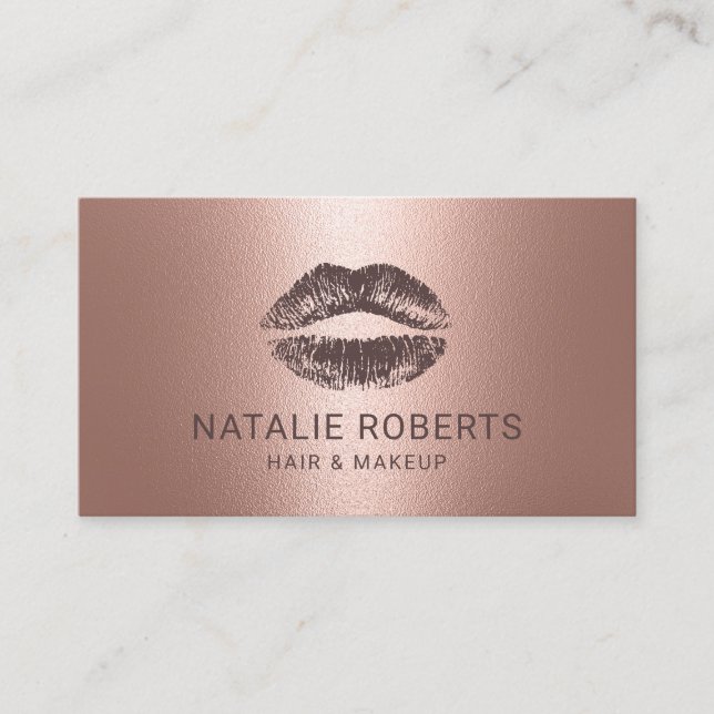 Tarjeta De Visita Artista de maquillaje Lips Salón de Oro Rosa (Anverso)
