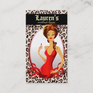 Tarjeta De Visita Artista De Maquillaje Lipstick Red Leopard Beige