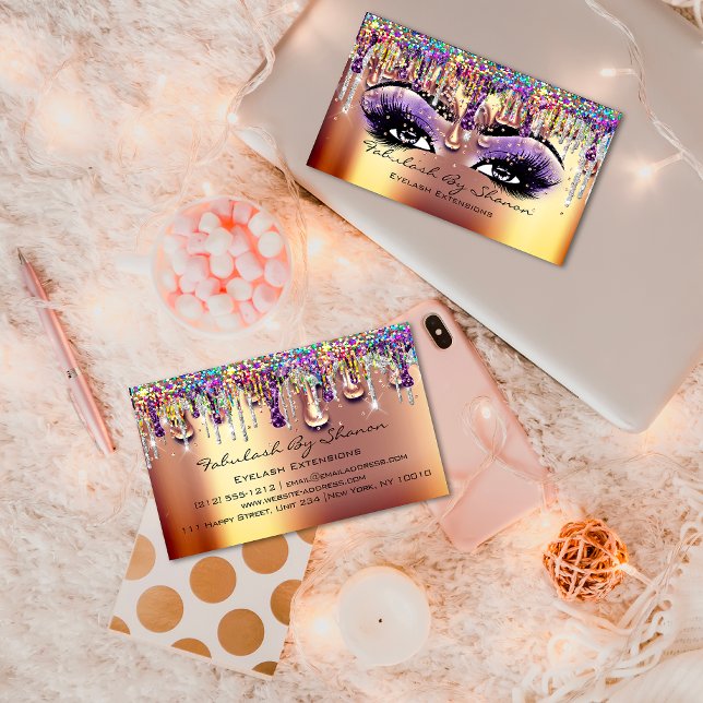 Tarjeta De Visita Artista de maquillaje Lluvia De Oro Eyelash Confet (Makeup Artist Brow Eyelash Gold Drips Confetti Business Card)