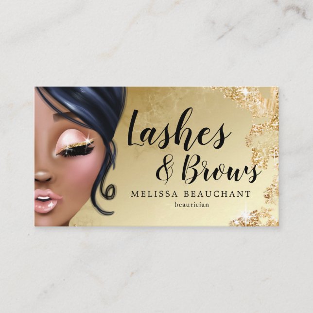 Tarjeta De Visita Artista de maquillaje Lujo Purpurina Oro Eyelashes (Anverso)