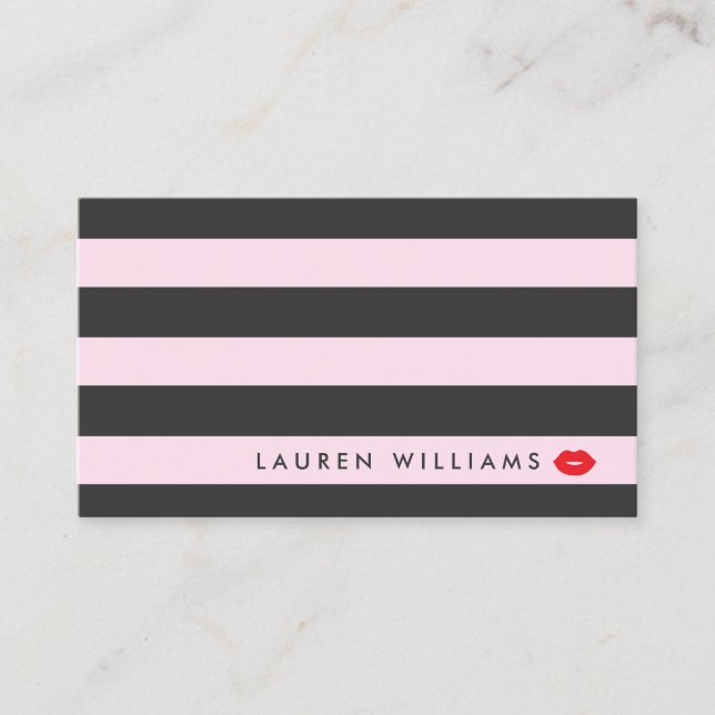 Tarjeta De Visita Artista de maquillaje lujoso de las franjas rosa/g (Anverso)