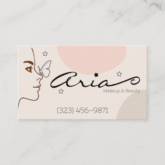 Tarjeta De Visita Artista de maquillaje mariposa de la línea minimal (Anverso)