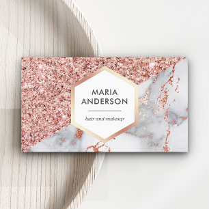 Tarjeta De Visita Artista de Maquillaje Mármol Blanco Brillo Rosa Do
