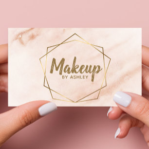 Tarjeta De Visita Artista de Maquillaje Mármol Geométrico Dorado Ele
