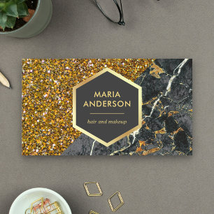 Tarjeta De Visita Artista de Maquillaje Mármol Gris Carbón con Brill
