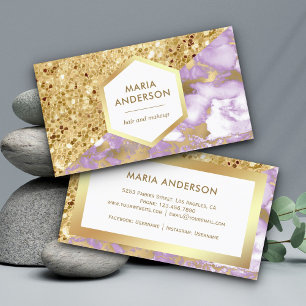 Tarjeta De Visita Artista de Maquillaje Mármol Lavanda Púrpura Brill