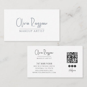 Tarjeta De Visita Artista de Maquillaje Minimalista Código QR Redes 