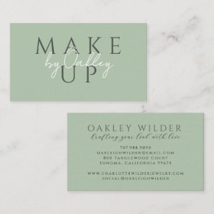 Tarjeta De Visita Artista de Maquillaje Minimalista Verde Salvia