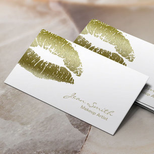 Tarjeta De Visita Artista de maquillaje Moda Beso de oro elegante