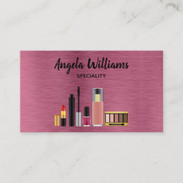 Tarjeta De Visita Artista de maquillaje moda rosa metálico oro y neg