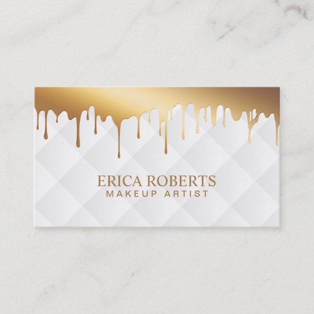 Tarjeta De Visita Artista de maquillaje Modern Gold Drin Salón de lu (Anverso)