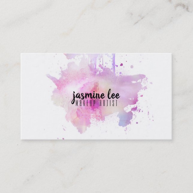 Tarjeta De Visita artista de maquillaje moderno acuarela morado mora (Anverso)