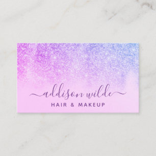 Tarjeta De Visita Artista de Maquillaje Moderno Azul Purpurina Morad