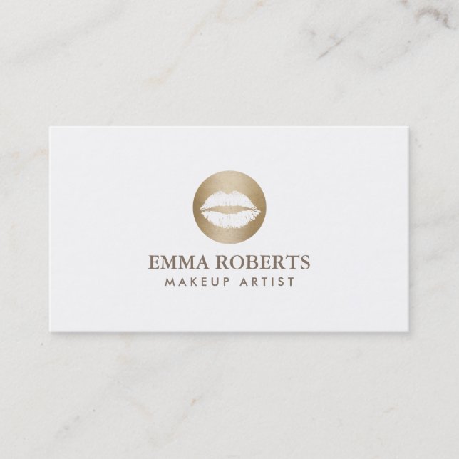 Tarjeta De Visita Artista de maquillaje Moderno Beso de Oro Logo Sim (Anverso)