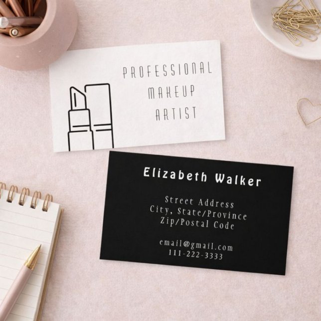 Tarjeta De Visita Artista de maquillaje moderno blanco y negro (Subido por el creador)