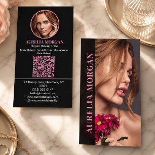 Tarjeta De Visita Artista de Maquillaje Moderno Código Qr Foto Negro