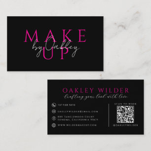 Tarjeta De Visita Artista de Maquillaje Moderno Código QR Rosa Negro