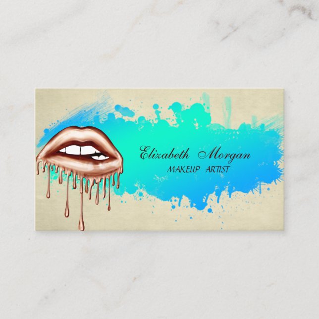 Tarjeta De Visita Artista de maquillaje moderno de labios de goteo m (Anverso)