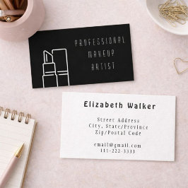 Tarjeta De Visita Artista de Maquillaje Moderno en Blanco y Negro