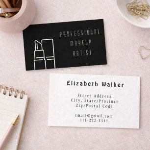 Tarjeta De Visita Artista de Maquillaje Moderno en Blanco y Negro