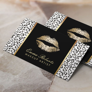 Tarjeta De Visita Artista de maquillaje moderno Leopardo Blanco Negr