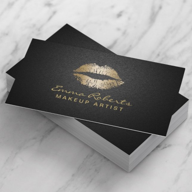 Tarjeta De Visita Artista de maquillaje Moderno Lips de Oro Elegante (Subido por el creador)
