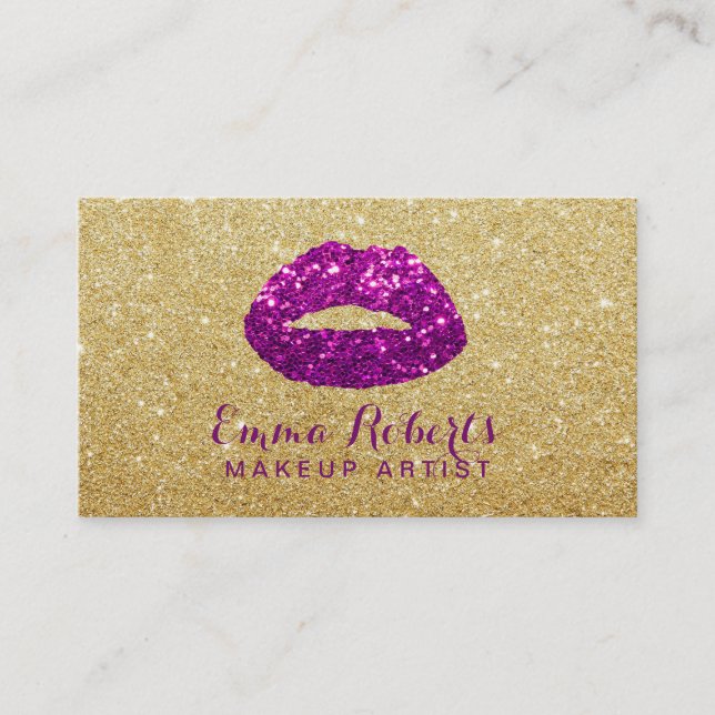 Tarjeta De Visita Artista de maquillaje Moderno Lips Purpurina de Or (Anverso)