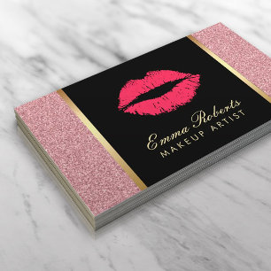 Tarjeta De Visita Artista de maquillaje Moderno Lips Rojos Rosa Purp