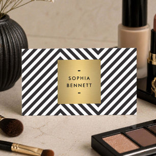 Tarjeta De Visita Artista de Maquillaje Moderno Negro Blanco Oro