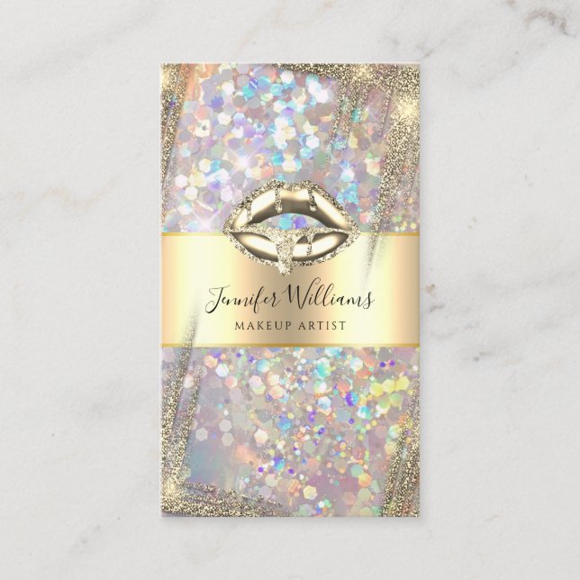 Tarjeta De Visita Artista de maquillaje moderno Purpurina holográfic (Anverso)