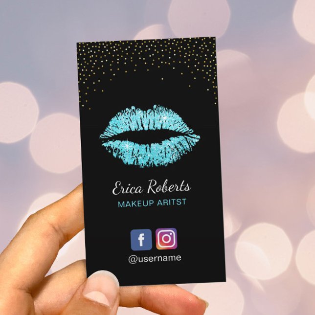 Tarjeta De Visita Artista de maquillaje Moderno Purpurina Turquesa L (Subido por el creador)