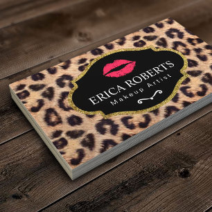 Tarjeta De Visita Artista de maquillaje Moderno Red Lips Leopard Pri