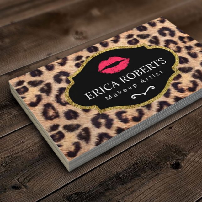 Tarjeta De Visita Artista de maquillaje Moderno Red Lips Leopard Pri (Subido por el creador)