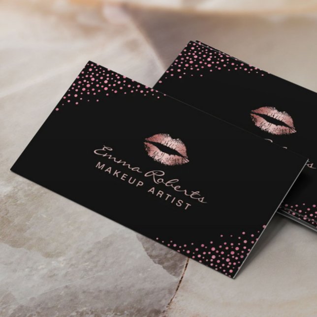 Tarjeta De Visita Artista de maquillaje Moderno Rosa Límites de Oro  (Subido por el creador)