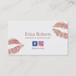 Tarjeta De Visita Artista de maquillaje Moderno Rosa Lips de Oro Sal