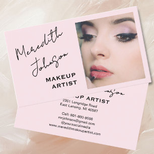 Tarjeta De Visita Artista de Maquillaje Moderno Rosa Negro Script Fo